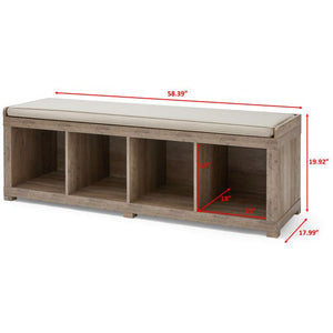 4 Cube Rustic Gray Storage Bench | Indoor Hallway Storage Organizer Bench