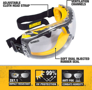 ⚡Fast Shipping⚡ DEWALT DPG82-11C Concealer Clear Anti-Fog Dual Mold Safety Goggle Clear Lens 1Pair