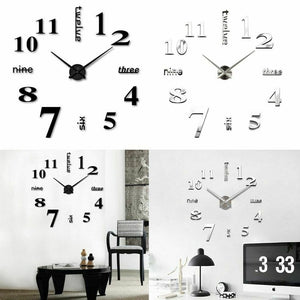 New-3D Mirror Surface Large Wall Clock Modern DIY Sticker Office Home Shop Art Decor-Black