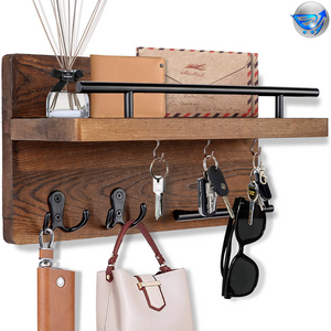 Wooden Mail Key Holder for Wall Decorative with 5 Key Hooks