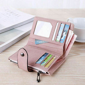 R10 Pink Leather Wallet for Women Ladies Credit Card Holder Bifold Purse Clutch Handbag