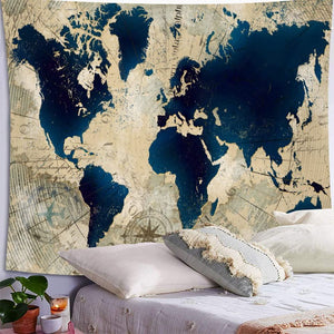 Retro World Map Tapestry Wall Hanging -39x59