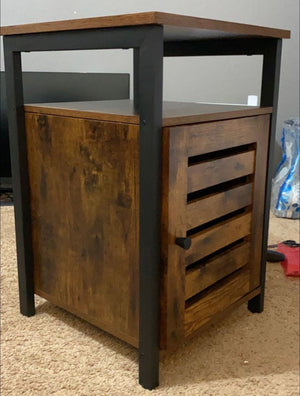 Nightstand, End Table with Open Shelf, Steel Frame, Bedroom, Industrial, Rustic Brown + Black