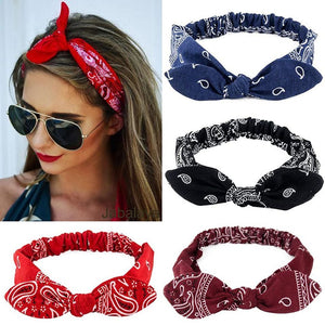 New 6 Pack Elastic Paisley Bandana Knot Headbands Rabbit Ear Bow Headband Turban