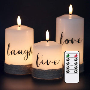Battery Flameless Candles with 10-Key Remote Timer (D3" x H4.7" 5.7" 6.7", Pack of 3)
