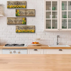💯SALE❗️❗️4 Pieces Bless This Kitchen Table Home Food Sunflowers Rustic Wall Decor 11"💯