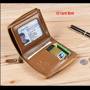 Men's RFID Blocking T1 Leather Wallet Credit Card ID Durable Waterproof (BROWN)