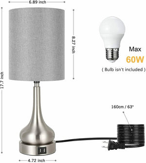 Set of 2 Table Lamps, Touch Activated, 2 USB Charging Ports, BRAND NEW Nightstand Light