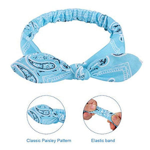 New 6 Pack Elastic Paisley Bandana Knot Headbands Rabbit Ear Bow Headband Turban