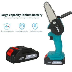 4" Cordless Mini Chainsaw Electric Chain Saw 24V 800W Wood Cutter Cutting Tool