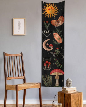Botanical Mushroom Wall Hanging Floral Sun Moon Starry Chart Wall Tapestry 16" x 59"