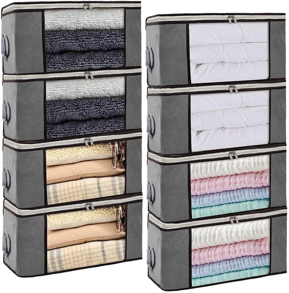💯NEW❗ 8 Pack 36L Foldable Clothes Organizer Clothing Storage Bags with Clear Window Sturdy Zipper