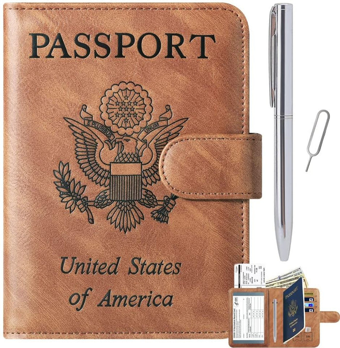 Passport and Vaccine Card Holder Combo Passport Holder Cover Wallet Case Leather Travel Wallet Rfid Blocking