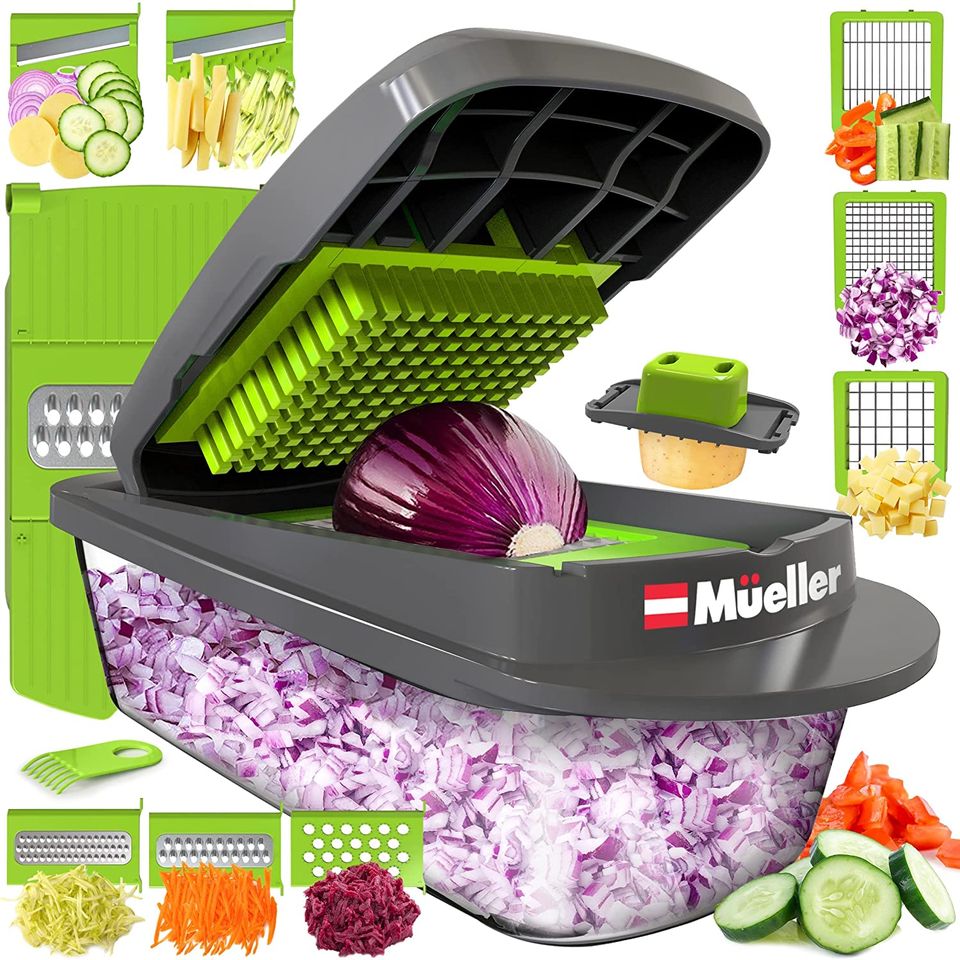 �10%OFF�Mueller Pro-Series 10-in-1, 8 Blade Vegetable Slicer, Onion Mincer Chopper, Vegetable Chopper, Cutter, Dicer, Egg Slicer with Container