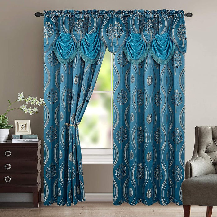 Luxurious Beautiful Curtain Panel Set with Attached Valance and Backing 54" X 84 inch