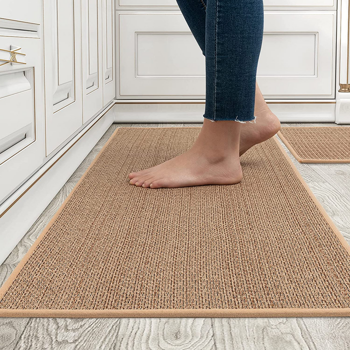 Kitchen Rugs and Mats Washable [2 PCS] Non-Skid Natural Rubber Kitchen Mats for Floor Runner Rugs Set 17"x30"+17"x47" (Oats)