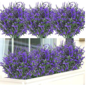 9 Bundles Artificial Lavender Flowers UV Resistant Plastic Indoor Outdoor Fake Plants