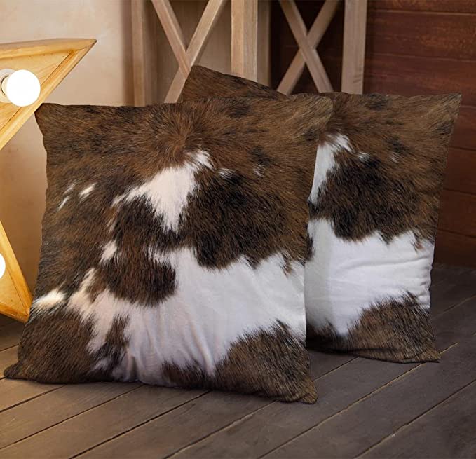Set of 2 Cowhide Accent Throw Pillow Covers | 18x18