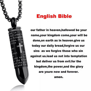 Gold Men Cross Pendant Necklace Stainless Steel Lord's Prayer Bullet Chain US