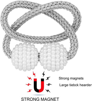 💯NEW❗ 4 Pack Pearl Magnetic Curtain Tiebacks Convenient Drape Tie Backs Weave Holder 16"
