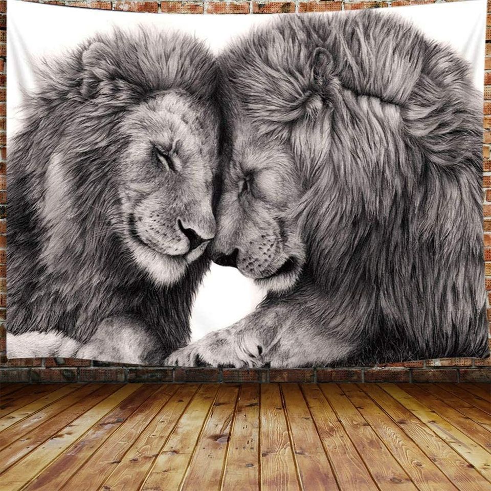 🏷️ SALE❗️❗️ 60x40 Black & White Lion Tapestry for Couples Home Hanging Decor Living Room Bedroom