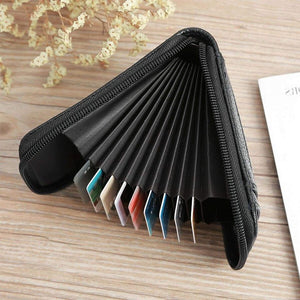 Genuine leather men wallet credit card holder rfid blocking zipper pocket thin