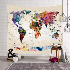 Retro World Map Tapestry Wall Hanging Abstract Map Wall Hanging Art- 60L x 50W