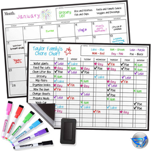 Magnetic Dry Erase Chore Chart and Calendar Planner for Fridge