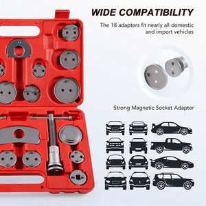24PCS Universal Disc Brake Caliper Brake Piston Back Rewind Hand Auto Tools Kit (Red)