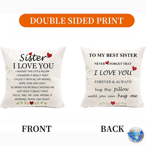 Sister I Love You Two Sided Printing Cotton Linen Pillow Cover + Sister Keychain