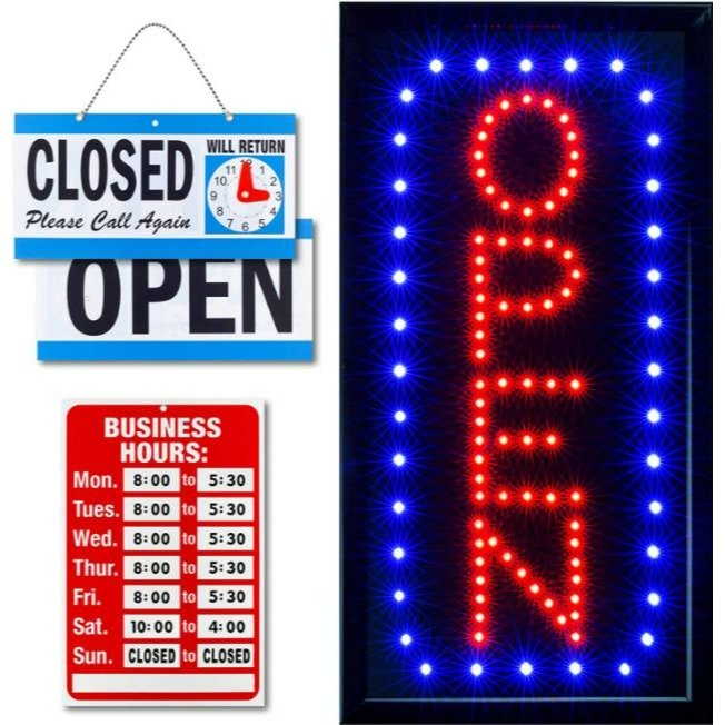 Vertical Lighted Neon Open Sign with Business Hours and Open & Closed Signs 19x10"