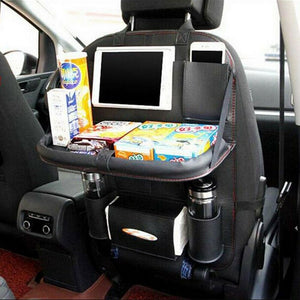 Black Leather Car Back Seat Organizer Storage Holder with Dining Table