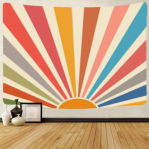 Tapestry Vintage Sun Boho Wall Hanging Retro 70s Rainbow Sunrise 51"x 59"