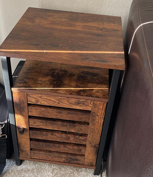 Nightstand, End Table with Open Shelf, Steel Frame, Bedroom, Industrial, Rustic Brown + Black