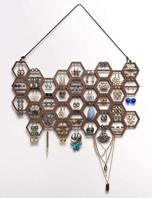 💯NEW❗ Hanging Holder Organizer Wall Display Jewelry for Stud Earrings Necklaces (Walnut)
