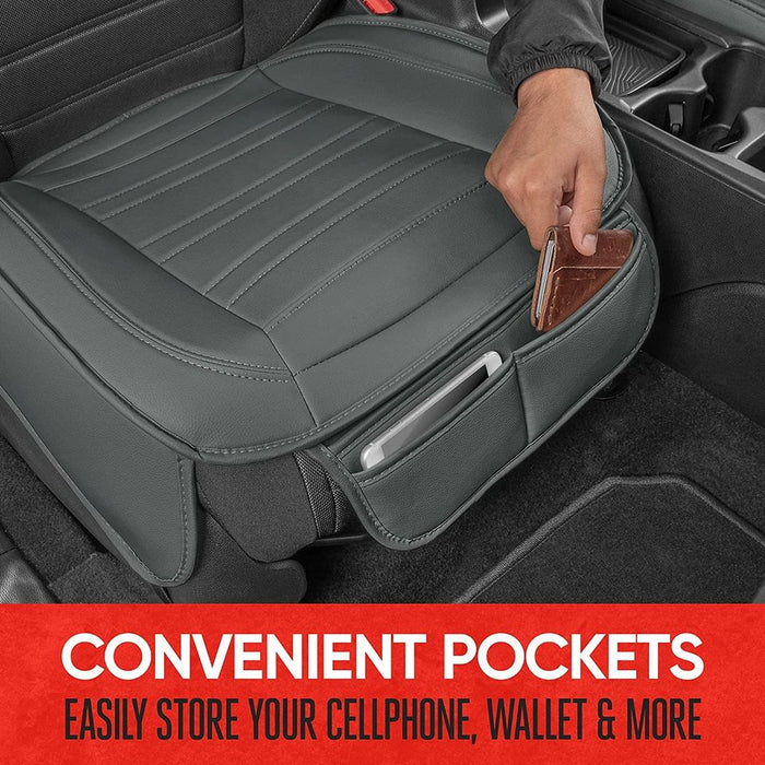 Gray Faux Leather Seat Covers for Front Seats, 2-Pack – Padded Car Seat Cushions with Storage