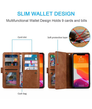 Zipper Leather Wallet Case For iPhone 13 12 11 Pro Max XS XR 678 Plus Flip Cover