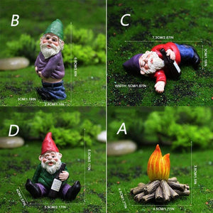 4Pcs Gnomes Wild Drunk Garden Dwarfs Statue Gifts Decor