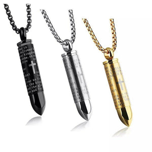 Gold Men Cross Pendant Necklace Stainless Steel Lord's Prayer Bullet Chain US