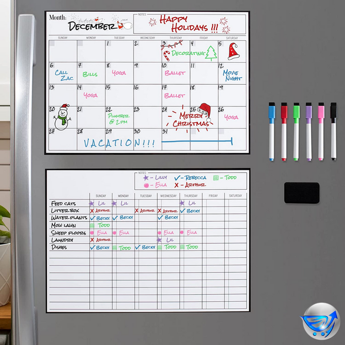 Magnetic Dry Erase Chore Chart and Calendar Planner for Fridge