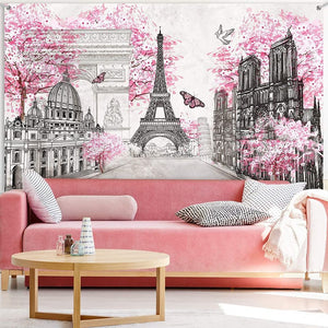Paris Tapestry Backdrop Wall Art Background European City Hanging Decor 72.8" x 43.3"