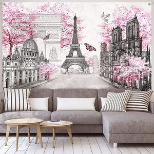 Paris Tapestry Backdrop Wall Art Background European City Hanging Decor 72.8" x 43.3"