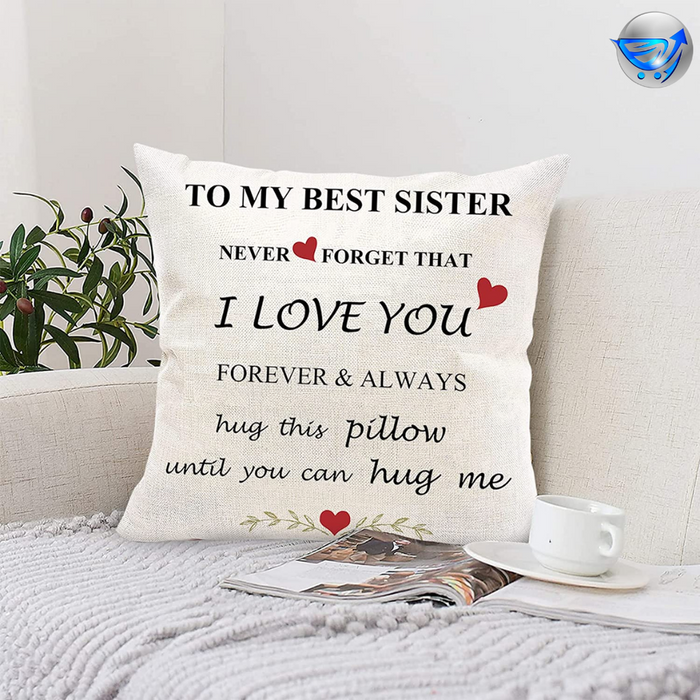 Sister I Love You Two Sided Printing Cotton Linen Pillow Cover + Sister Keychain
