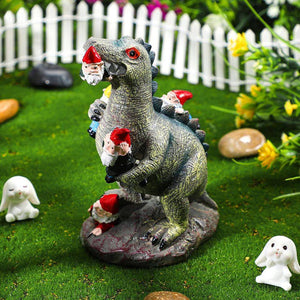 Garden Gnome Statues Outdoor Decor, Dinosaur Eating Gnomes Garden Art Outdoor