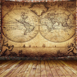 Vintage Wanderlust Old World Map Tapestry Pirate Map Tapestries Wall Hanging 60X40''