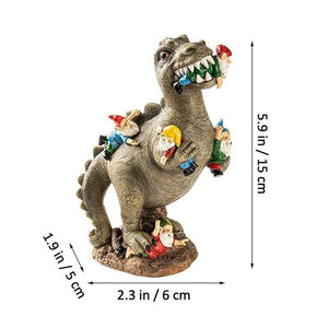 Garden Gnome Statues Outdoor Decor, Dinosaur Eating Gnomes Garden Art Outdoor