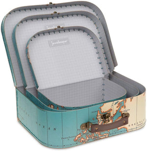 3 Pcs Vintage World Map Design Paperboard Suitcases Nesting Storage Gift Boxes
