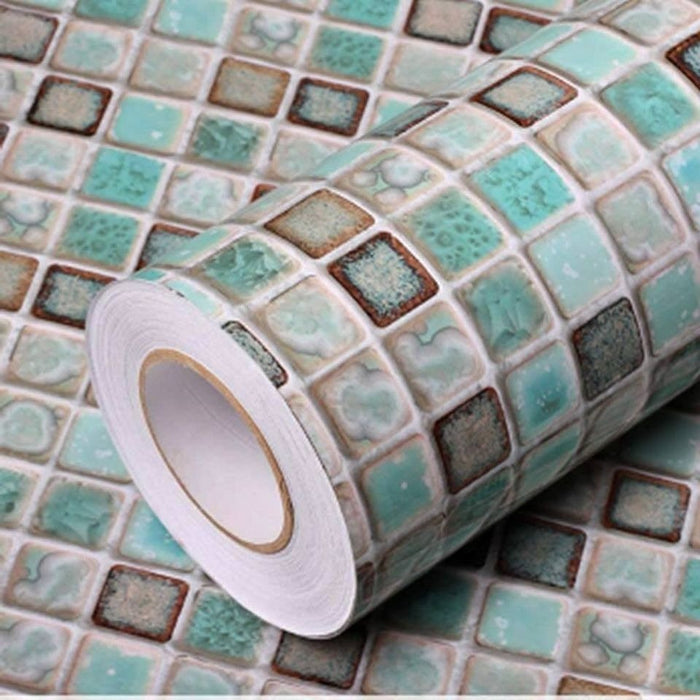 Mosaic Greens Self-Adhesive Thick Removable Peel and Stick Wallpaper Bathroom Kitchen Countertop
