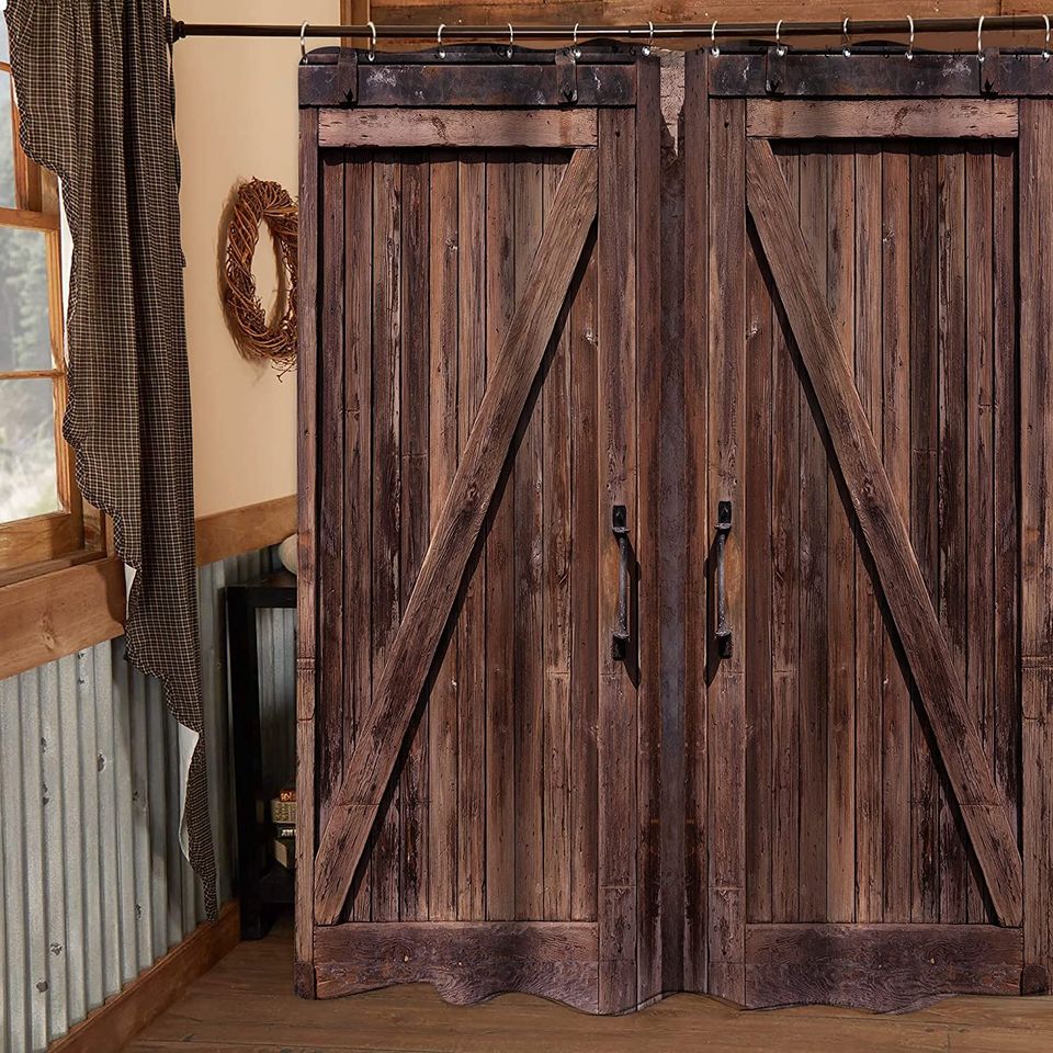 Rustic Barn Door Bathroom Shower Curtain Brown Garage Wood