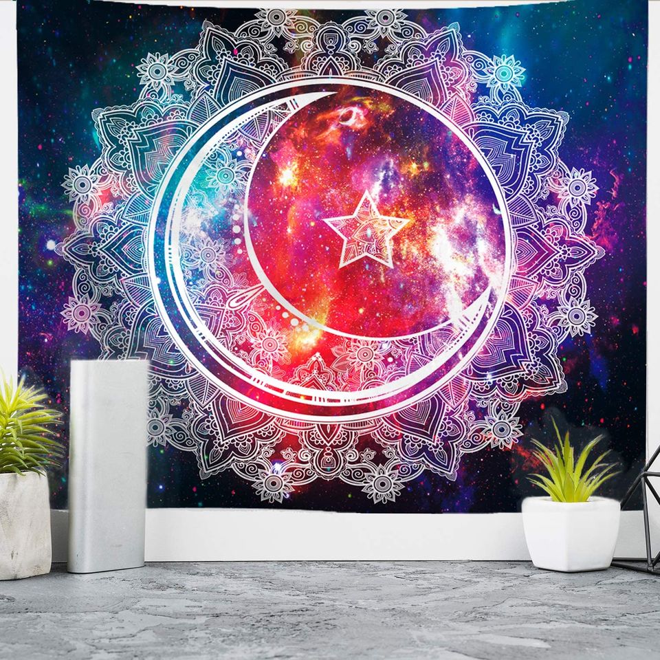 Sun and Moon Tapestry Psychedelic Wall Tapestry for Bedroom Wall Hanging Room Decor(59" X 51")